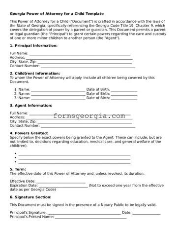 Attorney-Approved Georgia Power of Attorney for a Child Template