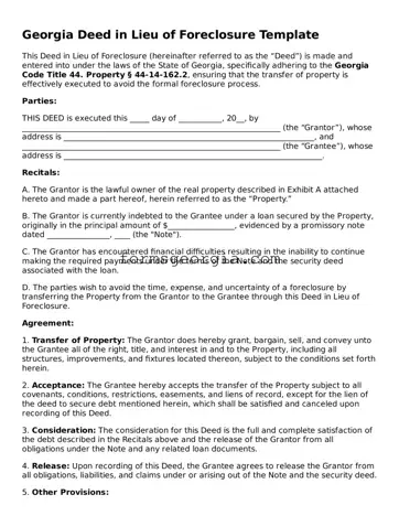 Attorney-Approved Georgia Deed in Lieu of Foreclosure Template
