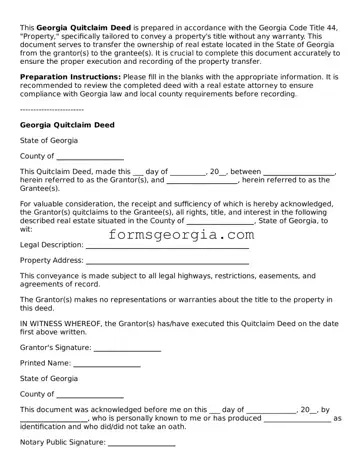 Attorney-Approved Georgia Quitclaim Deed Template