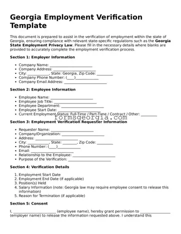Attorney-Approved Georgia Employment Verification Template